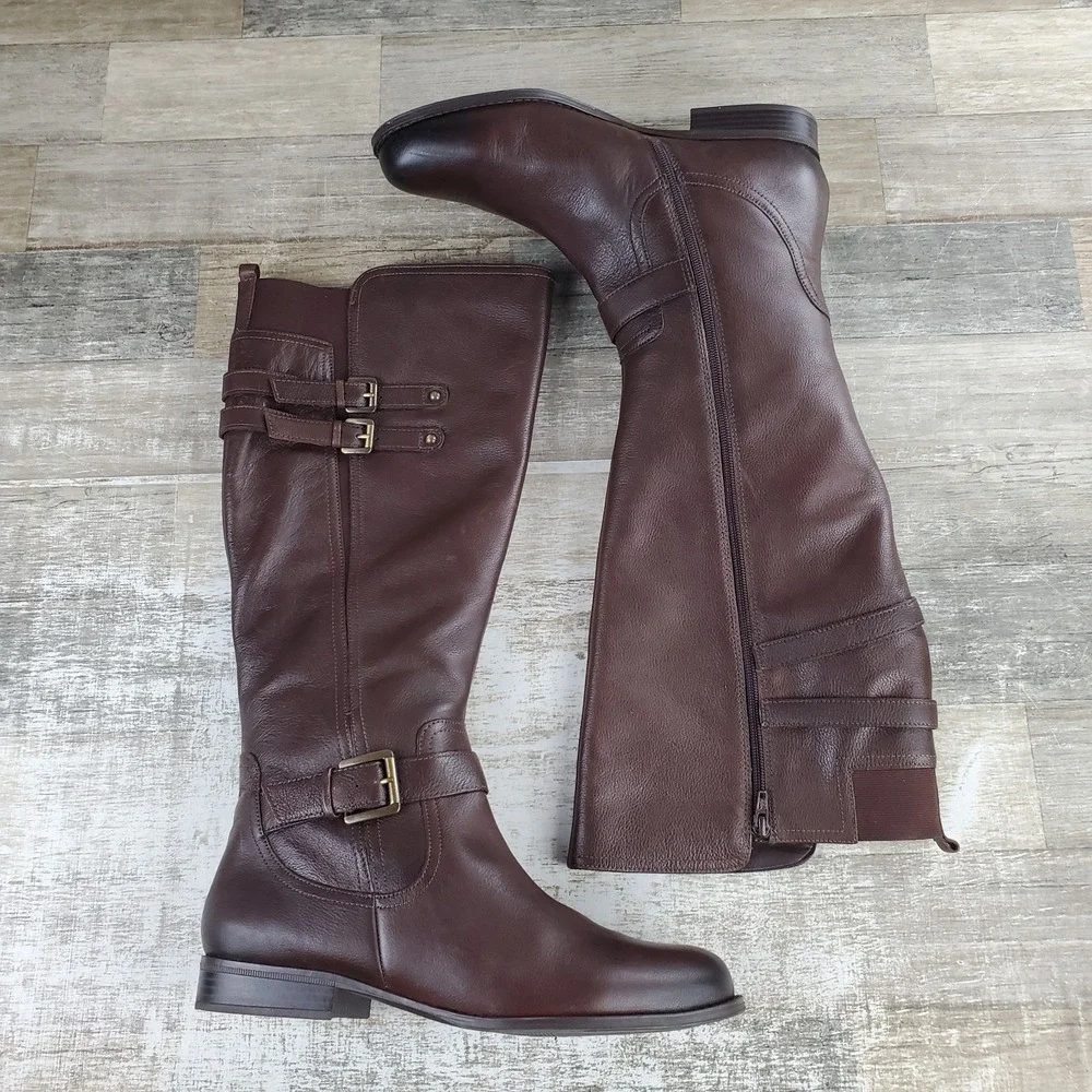 Naturalizer Jessie Womens Knee High Boots Sz 12 W Chocolate Leather Side Zip